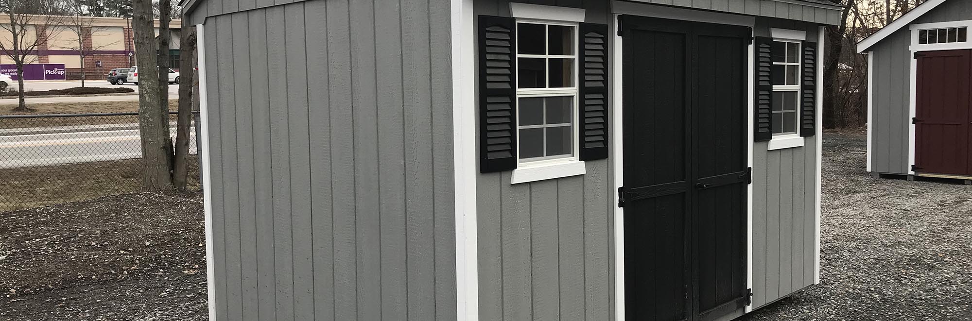Grey Shed with Black Accents